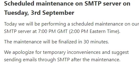 Forthcoming Maintenance email